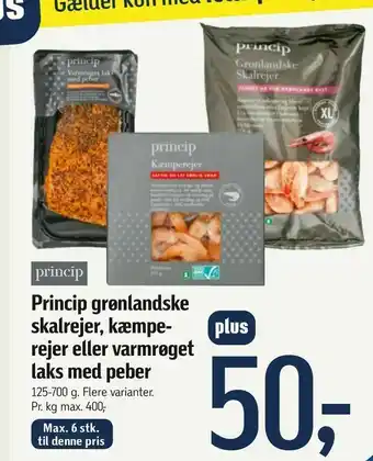 Føtex Princip grønlandske skalrejer, kæmpe rejer eller varmrøget laks med peber tilbud