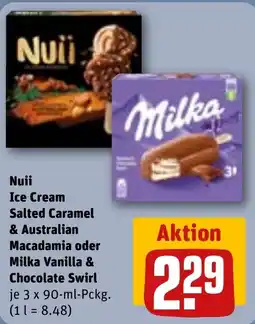 REWE DE Nuii Ice Cream Salted Caramel & Australian Macadamia oder Milka Vanilla & Chocolate Swirl tilbud