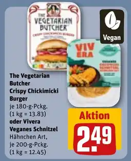 REWE DE The Vegetarian Butcher Crispy Chickimicki Burger oder Vivera Veganes Schnitzel tilbud
