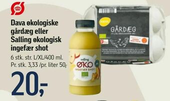 Føtex Dava økologiske gårdæg eller Salling økologisk ingefær shot tilbud