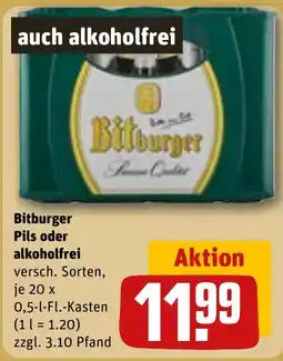 REWE DE Bitburger Pils oder alkoholfrei tilbud