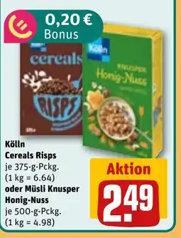 REWE DE Kölln Cereals Risps oder Müsli Knusper Honig-Nuss tilbud