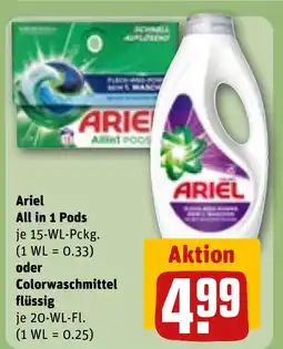 REWE DE Ariel All in 1 Pods oder Colorwaschmittel flüssig tilbud