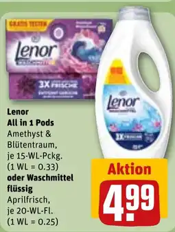 REWE DE Lenor All in 1 Pods oder Waschmittel flüssig tilbud