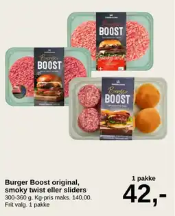 SuperBrugsen Burger Boost original, smoky twist eller sliders tilbud
