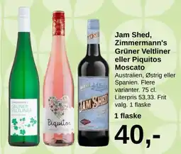 SuperBrugsen Jam Shed, Zimmermann's Grüner Veltliner eller Piquitos Moscato tilbud