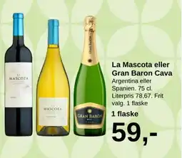 SuperBrugsen La Mascota eller Gran Baron Cava tilbud