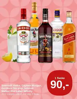 SuperBrugsen Smirnoff Vodka, Captain Morgan, Gordons Gin eller Johnnie Walker Red Label Whisky tilbud