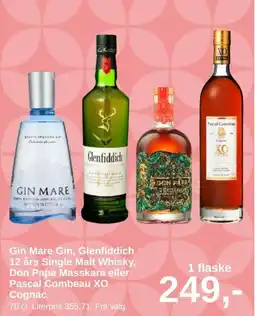 SuperBrugsen Gin Mare Gin, Glenfiddich 12 års Single Malt Whisky, Don Papa Masskara eller Pascal Combeau XO Cognac tilbud