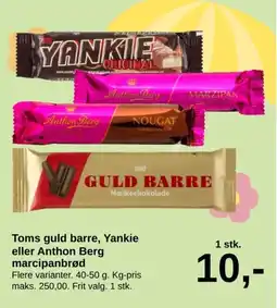 SuperBrugsen Toms guld barre, Yankie eller Anthon Berg marcipanbrød tilbud