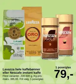 SuperBrugsen Lavazza hele kaffebønner eller Nescafe instant kaffe tilbud