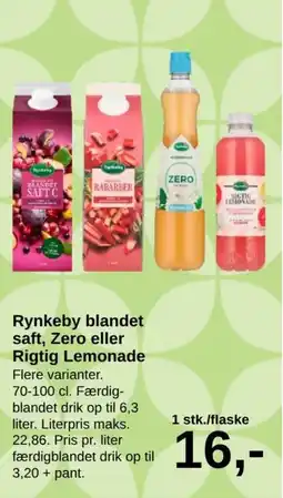 SuperBrugsen Rynkeby blandet saft, Zero eller Rigtig Lemonade tilbud