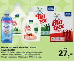 SuperBrugsen Biotex vaskemiddel eller Dun-let skyllemiddel tilbud