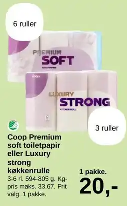 SuperBrugsen Coop Premium soft toiletpapir eller Luxury strong køkkenrulle tilbud
