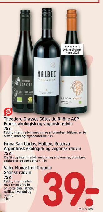 REMA 1000 Theodore Grasset Côtes du Rhône AOP Fransk økologisk og vegansk rødvin tilbud