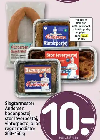 REMA 1000 Slagtermester Andersen baconpostej, stor leverpostej, vinterpostej eller røget medister tilbud