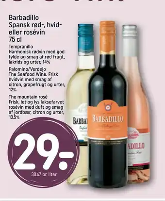 REMA 1000 Barbadillo Spansk rød-, hvid eller rosévin tilbud