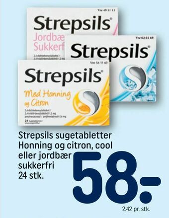 REMA 1000 Strepsils sugetabletter Honning og citron, cool eller jordbær sukkerfri tilbud