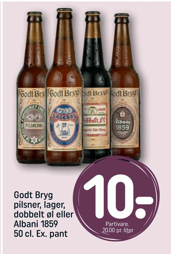 Godt Bryg pilsner, lager, dobbelt øl eller Albani 1859 tilbud hos Rema 1000