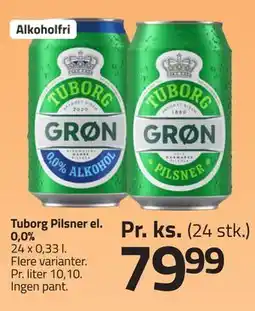 Fleggaard Tuborg Pilsner el. 0,0% tilbud