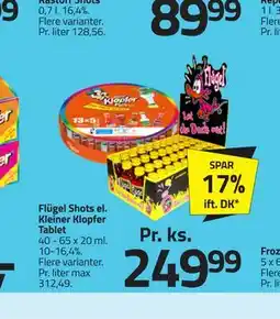 Fleggaard Flügel Shots el. Kleiner Klopfer Tablet tilbud