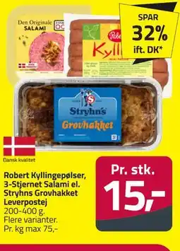 Fleggaard Robert Kyllingepølser, 3-Stjernet Salami el. Stryhns Grovhakket Leverpostej tilbud