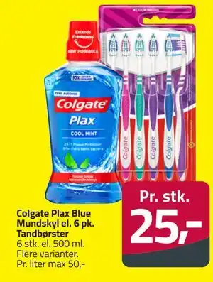 Fleggaard Colgate Plax Blue Mundskyl el. 6 pk. Tandbørster tilbud