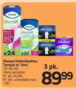 Fleggaard Always Dobbeltpakke, Tampax el. Tena tilbud