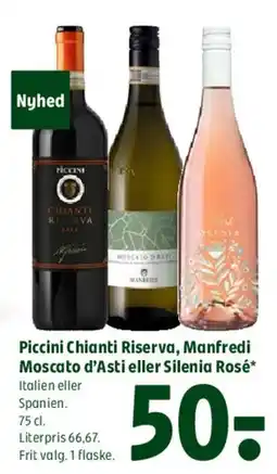 Coop 365 Piccini Chianti Riserva, Manfredi Moscato d'Asti eller Silenia Rosé tilbud