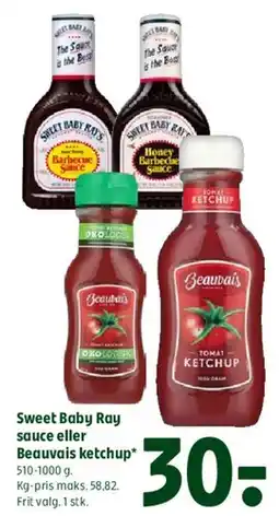 Coop 365 Sweet Baby Ray sauce eller Beauvais ketchup tilbud
