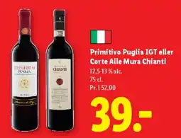 Lidl Primitivo Puglia IGT eller Corte Alle Mura Chianti tilbud