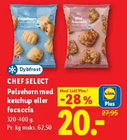 Lidl CHEF SELECT Pølsehorn med ketchup eller focaccia tilbud