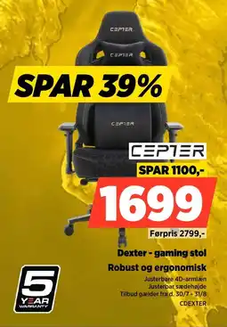 Power Cepter Dexter - gaming stol Robust og ergonomisk tilbud