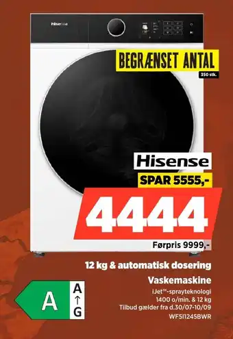 Power Hisense 12 kg & automatisk dosering Vaskemaskine tilbud