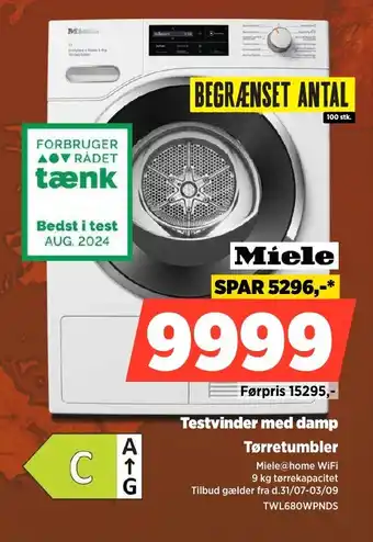 Power Miele Testvinder med damp Tørretumbler tilbud