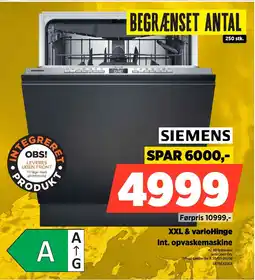 Power Siemens XXL & varioHinge Int. opvaskemaskine tilbud