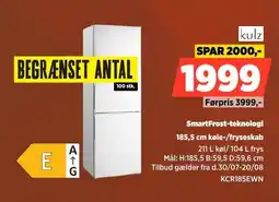 Power Kulz SmartFrost-teknologi 185,5 cm køle-/fryseskab tilbud