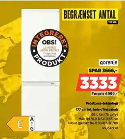 Power Gorenje FrostLess-teknologi 177 cm int. køle-/fryseskab tilbud