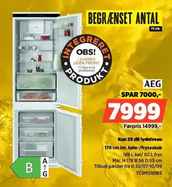 Aeg Kun 29 dB lydniveau 178 cm int. køle-/fryseskab