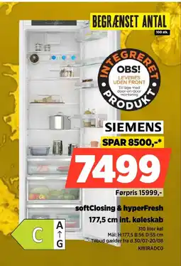 Power Siemens softClosing & hyperFresh 177,5 cm int. køleskab tilbud