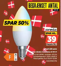 Power Conecto Smart LED-pære retter direkte forbindelse til Wi-Fi tilbud
