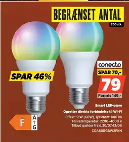 Power Conecto Smart LED-pære Opretter direkte forbindelse til Wi-Fi tilbud