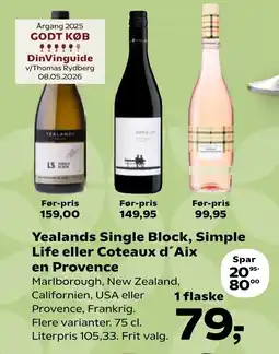 Coop.dk Yealands Single Block, Simple Life eller Coteaux d'Aix tilbud