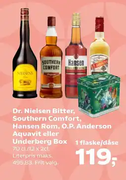 Coop.dk Dr. Nielsen Bitter, Southern Comfort, Hansen Rom, O.P. Anderson Aquavit eller Underberg Box tilbud