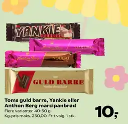 Coop.dk Toms guld barre, Yankie eller Anthon Berg marcipanbrød tilbud
