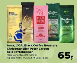 Coop.dk Irma, L'OR, Black Coffee Roasters, Christgau eller Peter Larsen hele kaffebønner tilbud