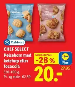 Lidl CHEF SELECT Pølsehorn med ketchup eller focaccia, App-pris tilbud