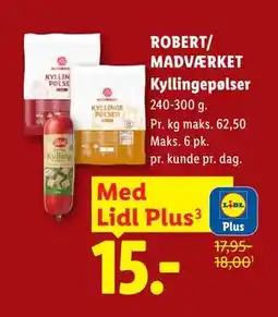 Lidl ROBERT/ MADVÆRKET Kyllingepølser, App-pris tilbud