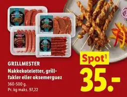 Lidl GRILLMESTER Nakkekoteletter, grillfakler eller oksemerguez tilbud