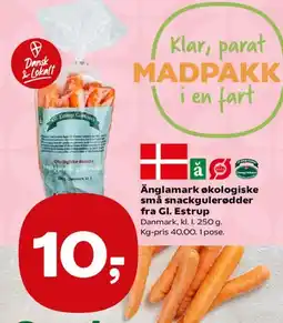 SuperBrugsen Änglamark økologiske små snackgulerødder fra Gl. Estrup tilbud